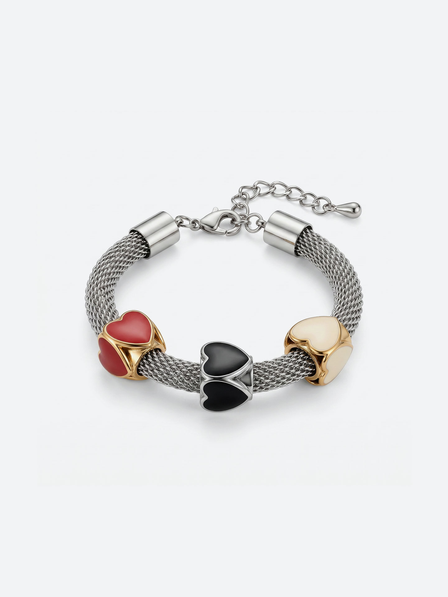 Tri-Color Gold Plated Oil Drip Heart Slider Bracelet for Women