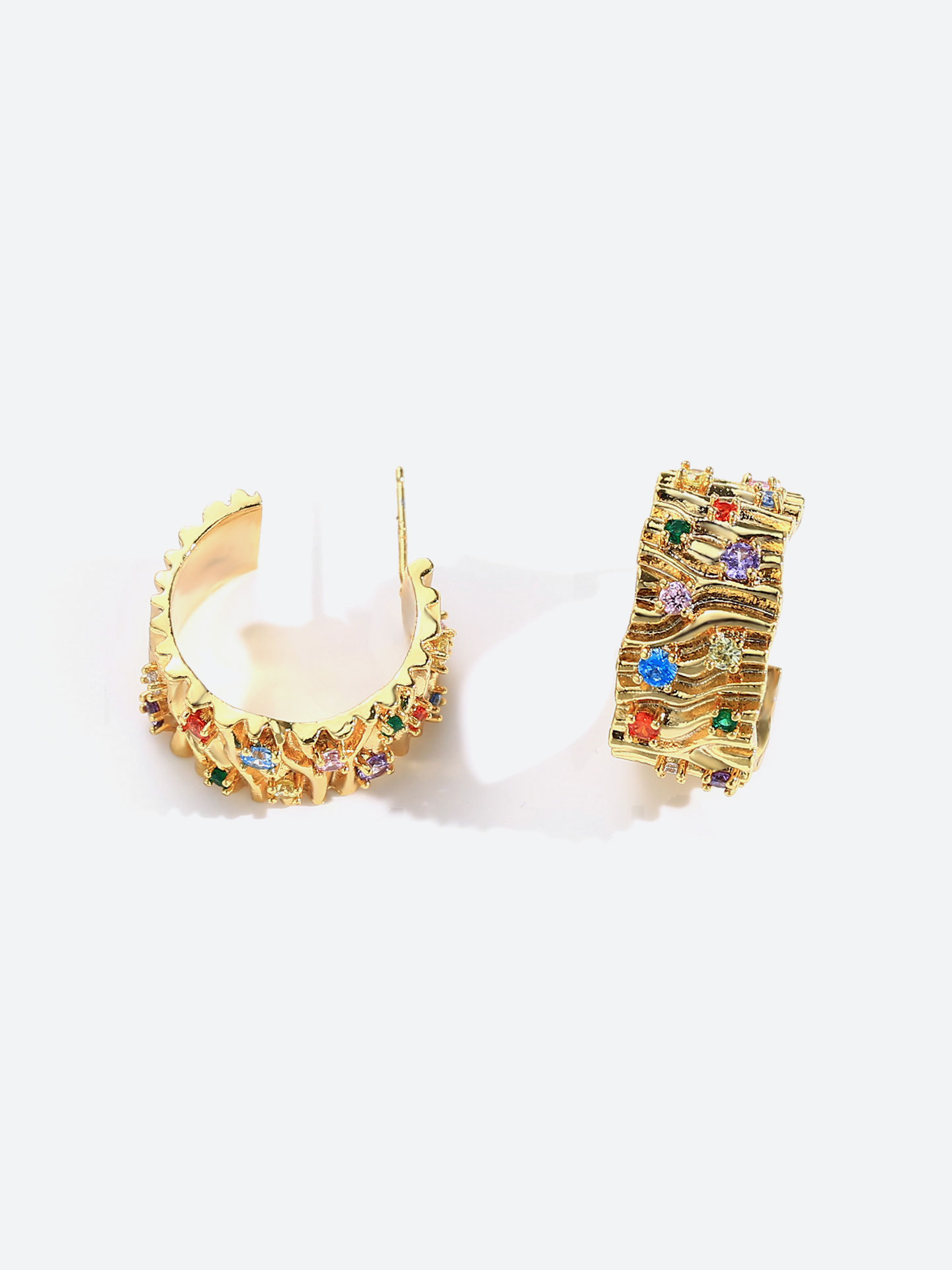 Irregularly patterned colored gemstone design hoop earrings for women - Image 3
