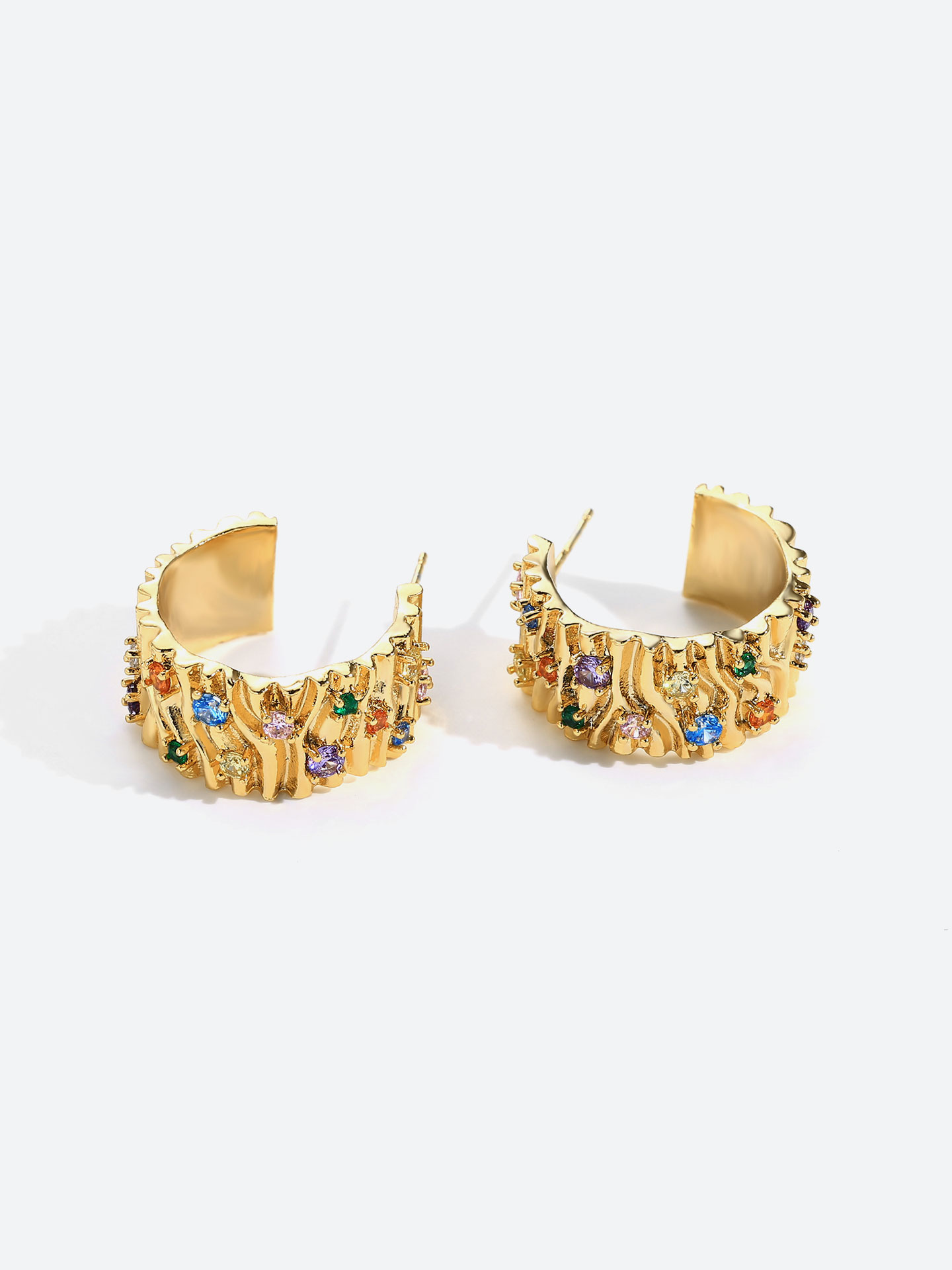 Irregularly patterned colored gemstone design hoop earrings for women - Image 2