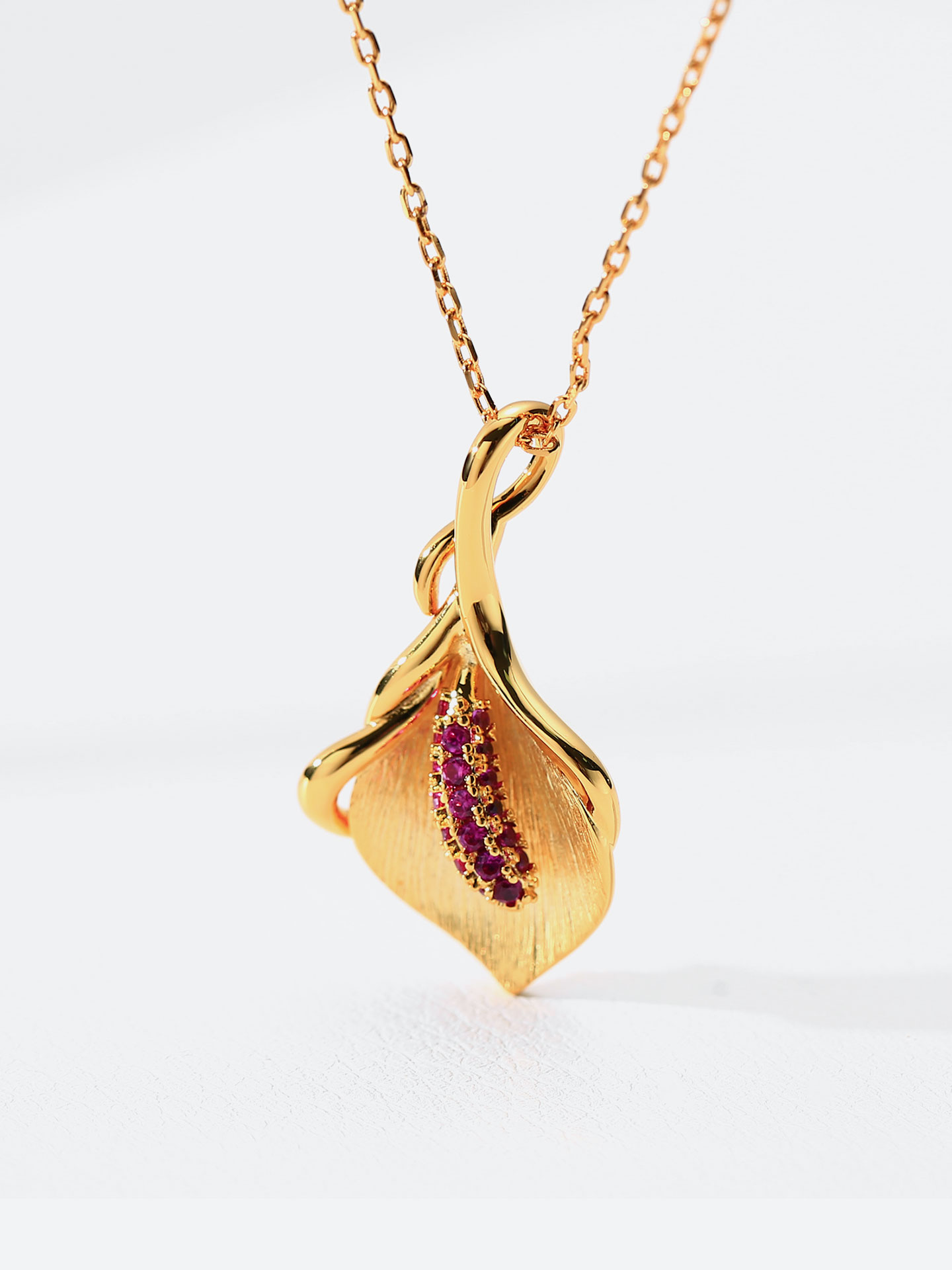 elegant 18k gold-plated necklace with flower design and pink bud gemstones - Image 2