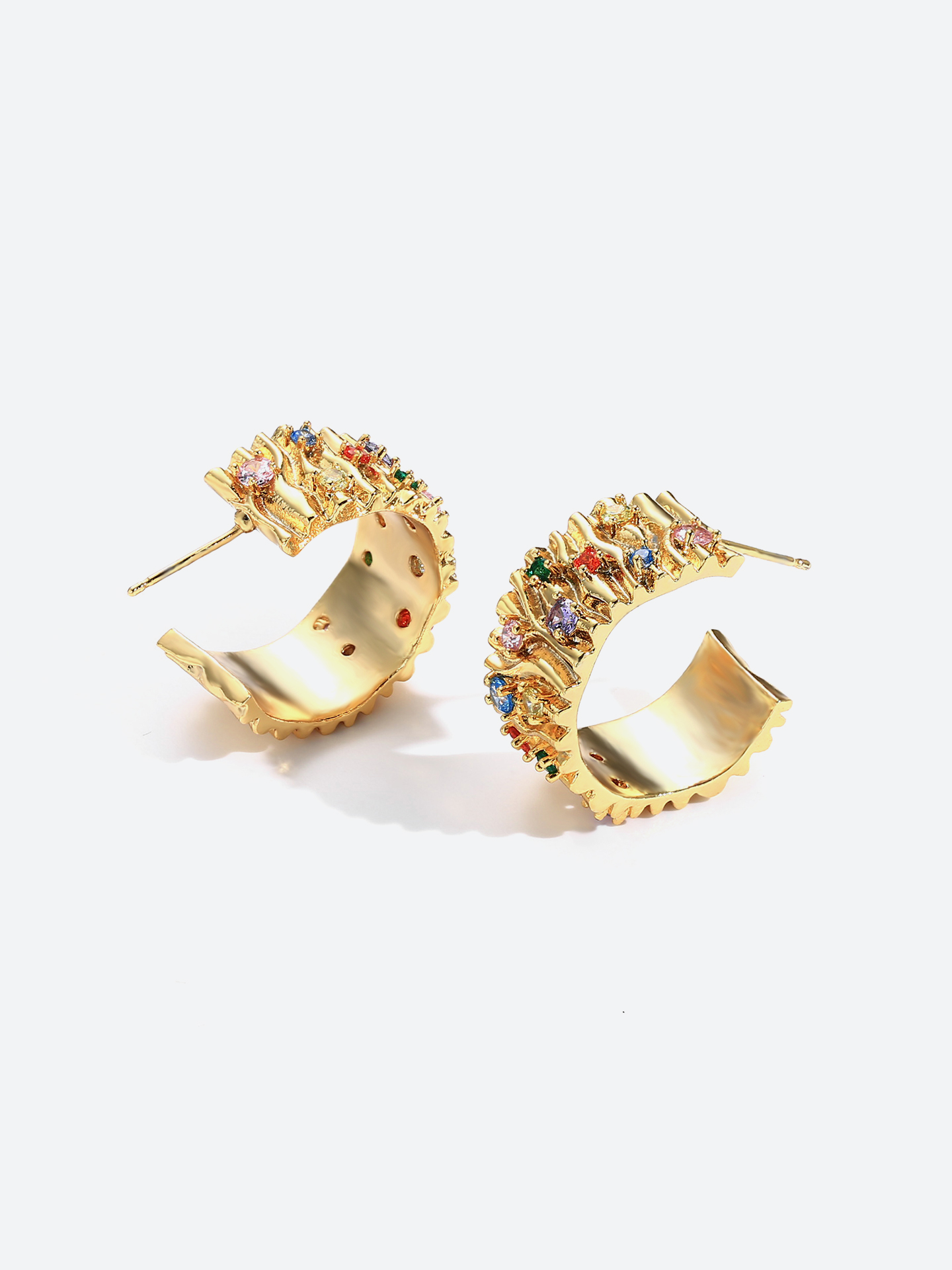 Irregularly patterned colored gemstone design hoop earrings for women - Image 4