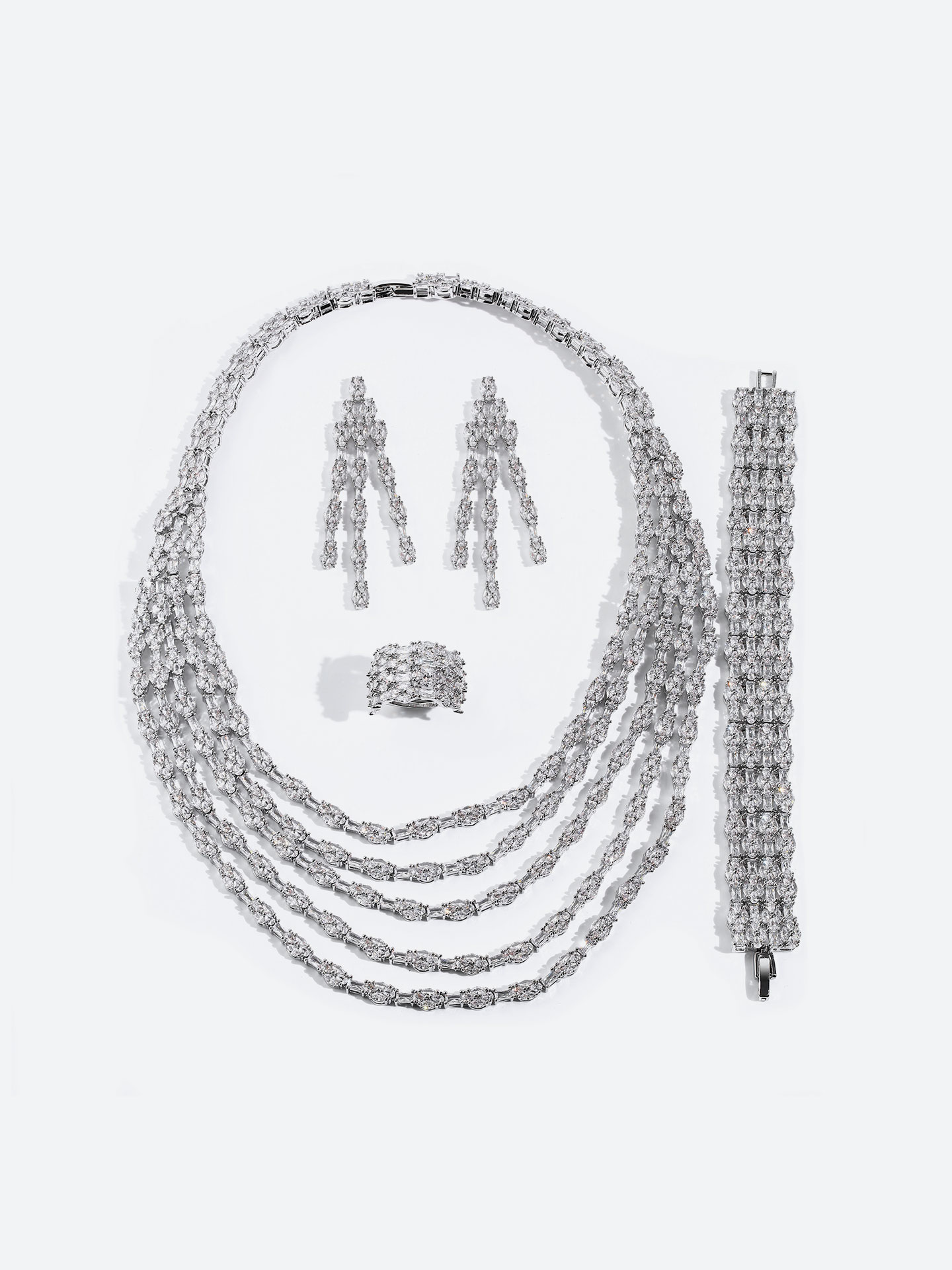 Luxury Full Zircon Jewelry Set for Women – Gold Plated Copper Ring,Necklace, Earrings & Bracelet Set - Image 1