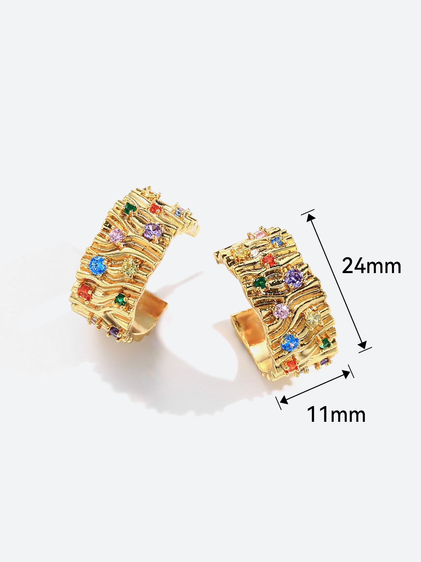 Irregularly patterned colored gemstone design hoop earrings for women - Image 5